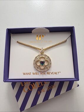 Gold Floral Clover Necklace with Alexandrite Heart Accent